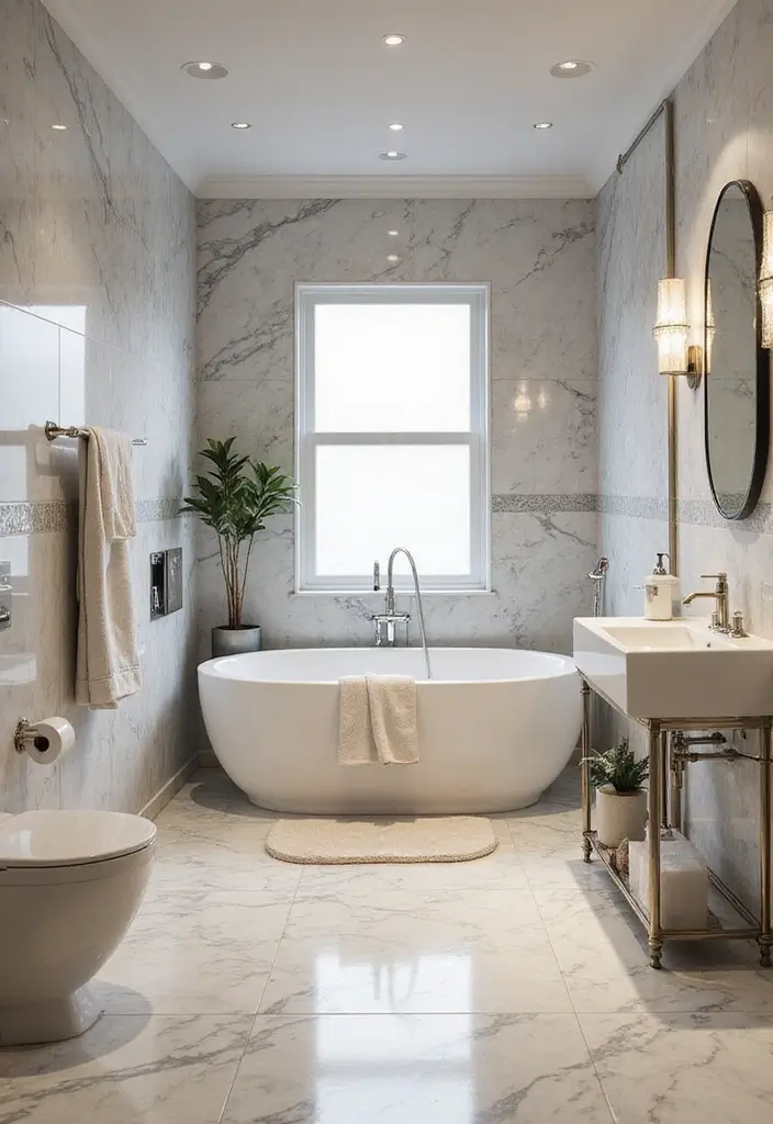 29 Bathroom Tile Combinations That Always Work - 14. Elegant Marble and Glass Combo