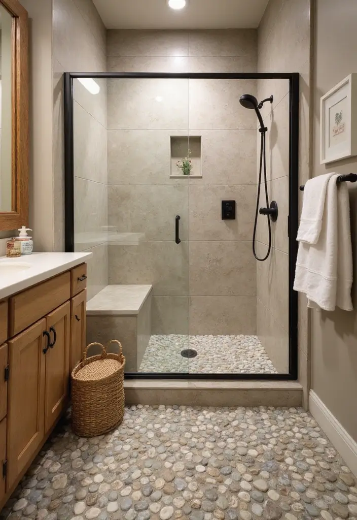 29 Bathroom Tile Combinations That Always Work - 17. Charming Pebble Tiles
