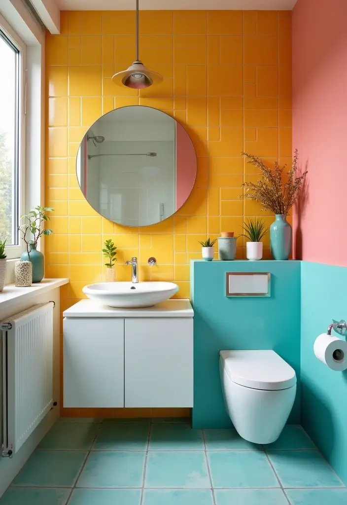 29 Bathroom Tile Combinations That Always Work - 18. Vibrant Color Blocks