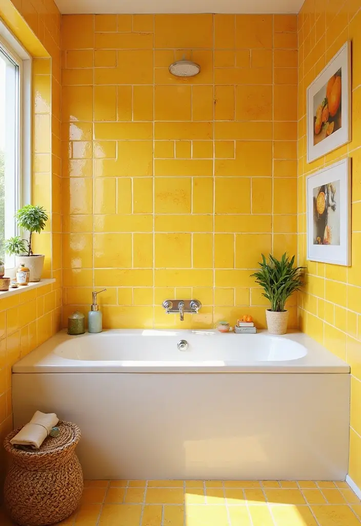 29 Bathroom Tile Combinations That Always Work - 23. Bright Citrus with Light Neutrals