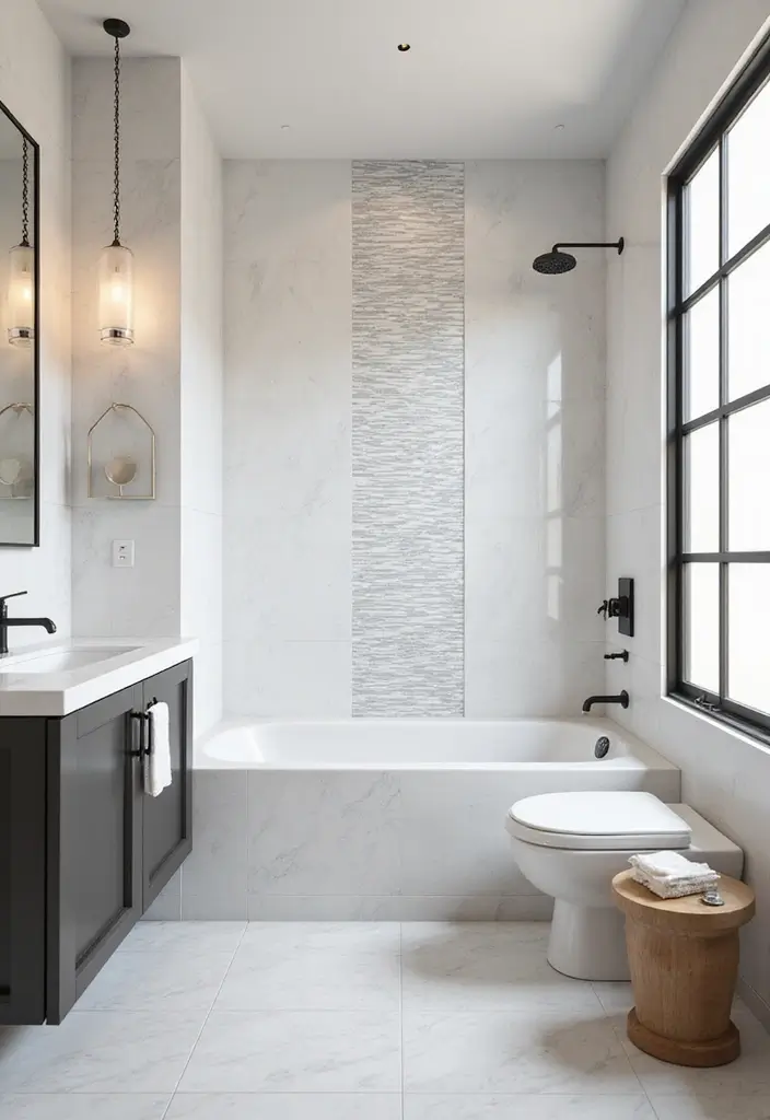 29 Bathroom Tile Combinations That Always Work - 28. Simple White with Graphic Patterns