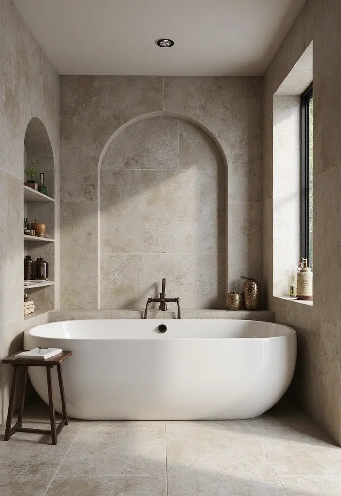 29 Bathroom Tile Combinations That Always Work - 29. Textured Stone with Clean Lines