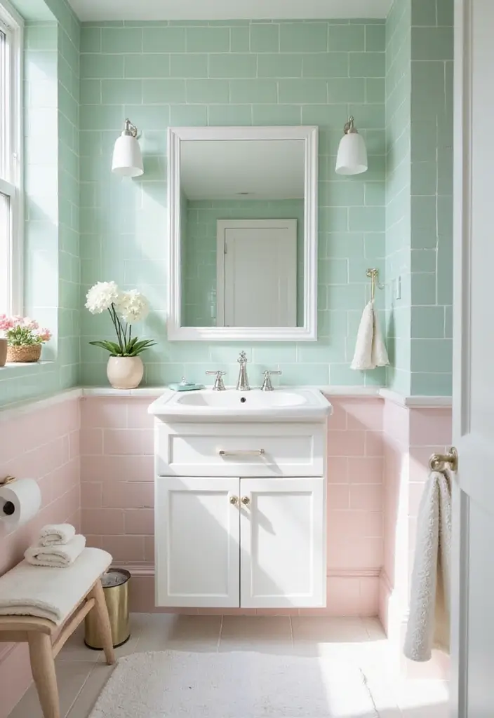 29 Bathroom Tile Combinations That Always Work - 3. Soft Pastels with Glossy Finish