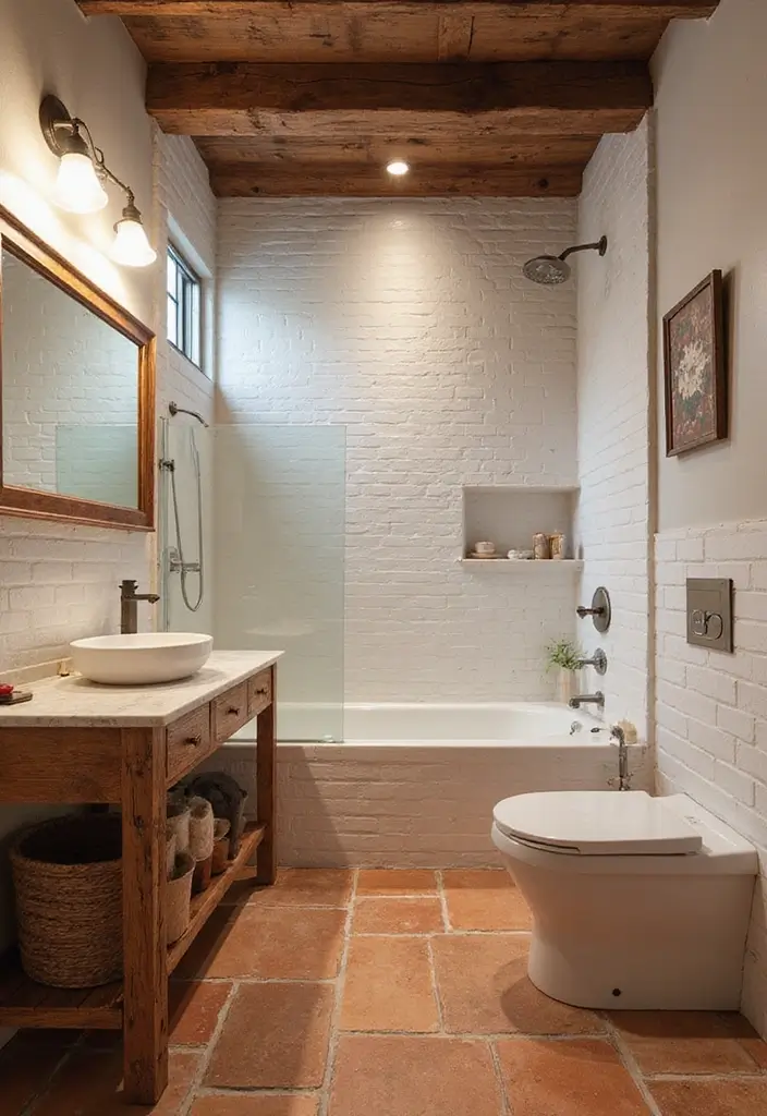 29 Bathroom Tile Combinations That Always Work - 4. Earthy Terracotta and White