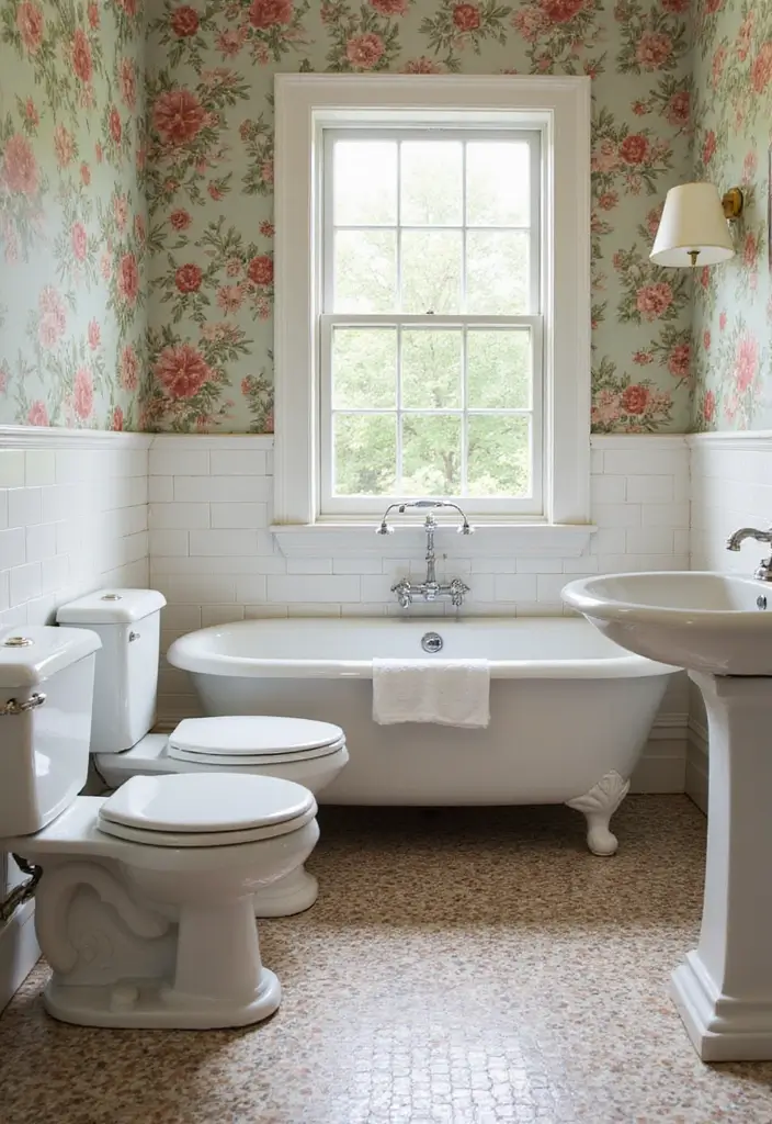 29 Bathroom Tile Combinations That Always Work - 6. Vintage Inspired Floral Tiles