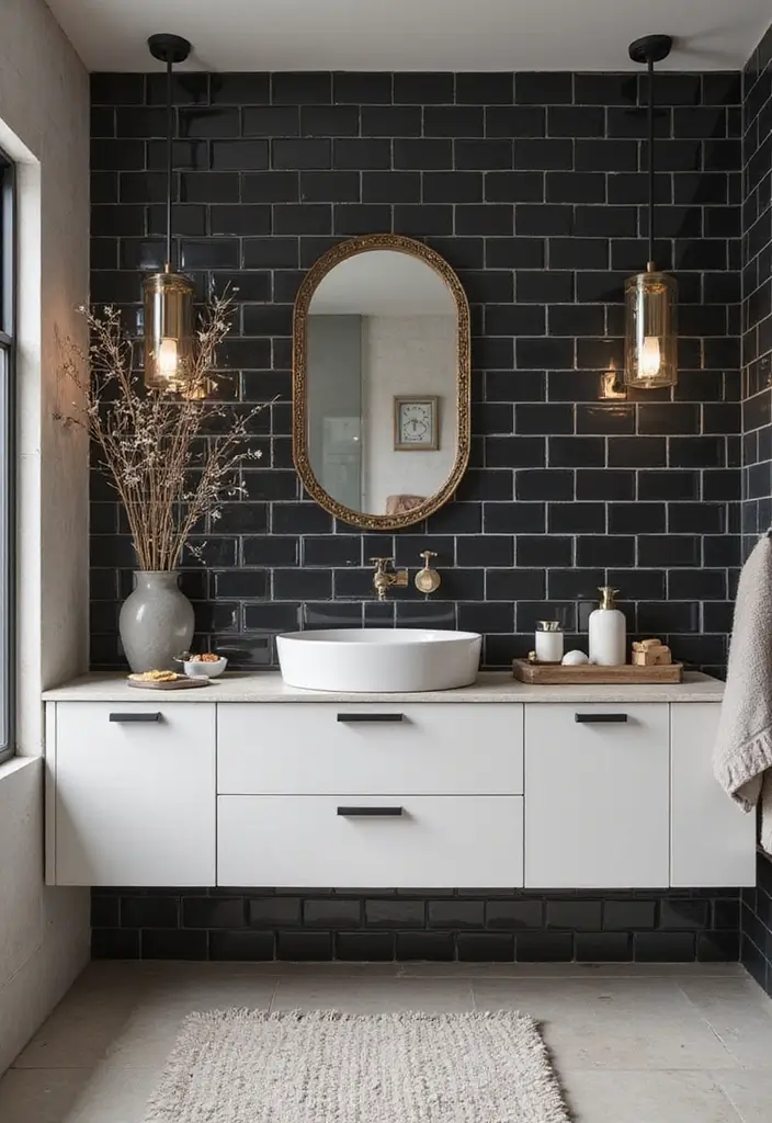 29 Black Tile Bathroom Ideas That Feel Modern And Bold - 10. Black Tile Backsplash