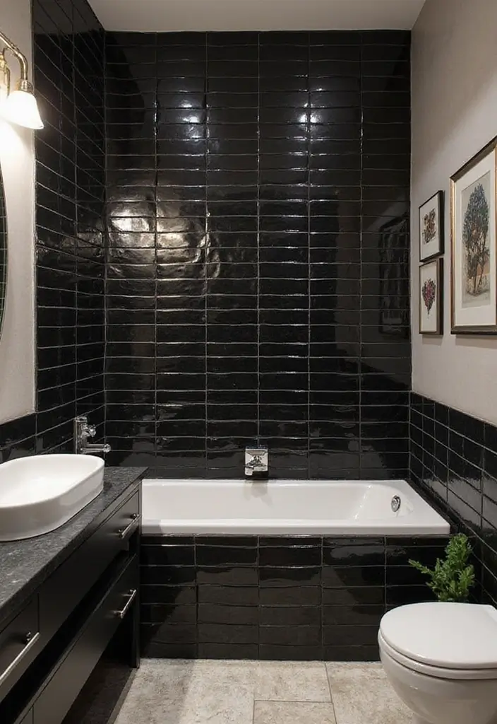29 Black Tile Bathroom Ideas That Feel Modern And Bold - 14. Black Tile Accent Wall