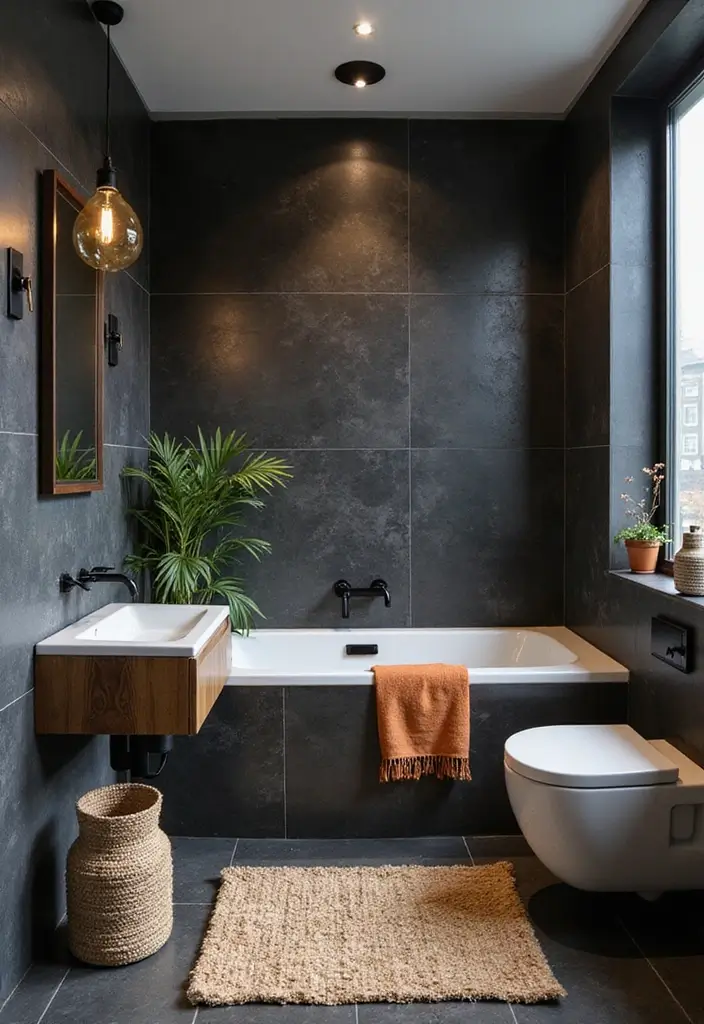 29 Black Tile Bathroom Ideas That Feel Modern And Bold - 16. Layered Textures