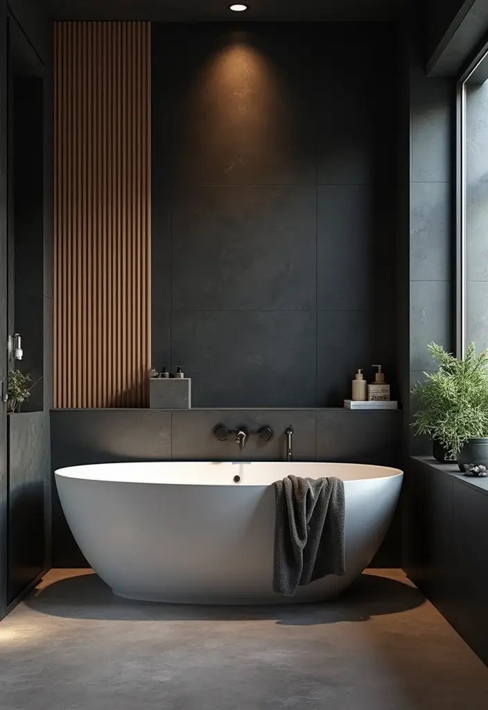 29 Black Tile Bathroom Ideas That Feel Modern And Bold - 22. Black Tiles with Statement Bathtubs