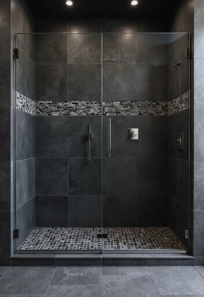 29 Black Tile Bathroom Ideas That Feel Modern And Bold - 24. Monochromatic Black Tile Shower
