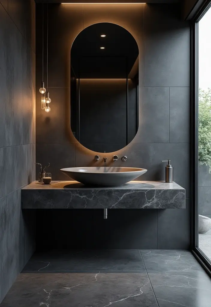 29 Black Tile Bathroom Ideas That Feel Modern And Bold - 26. Black Tiles with Unique Sink Designs