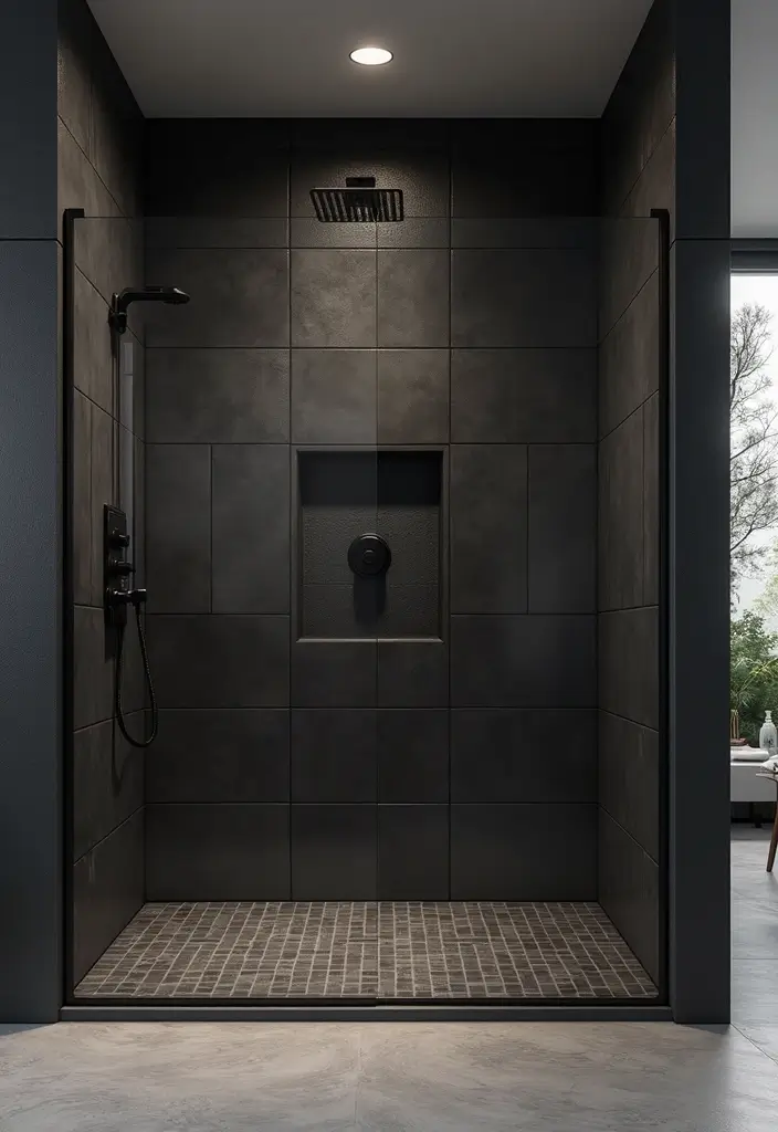 29 Black Tile Bathroom Ideas That Feel Modern And Bold - 7. Open Shower with Black Tiles