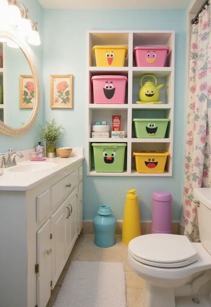 29 Boys Bathroom Decor Ideas That Look Cool - 12. Fun Storage Solutions