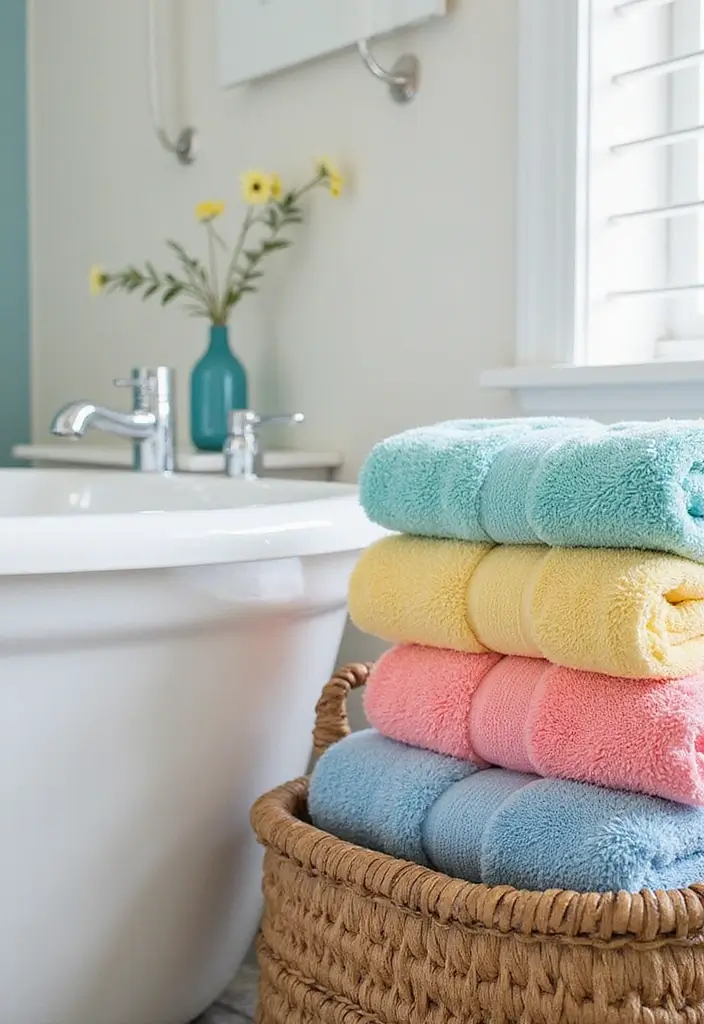29 Boys Bathroom Decor Ideas That Look Cool - 19. Fun Towel Arrangements