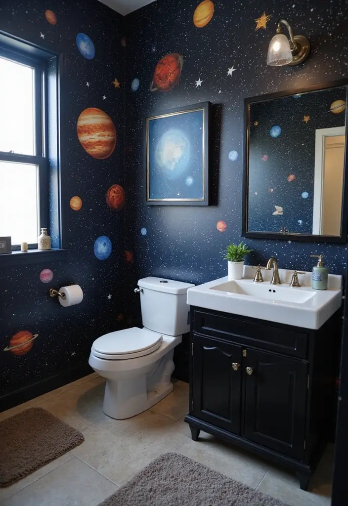 29 Boys Bathroom Decor Ideas That Look Cool - 20. Galactic Themes