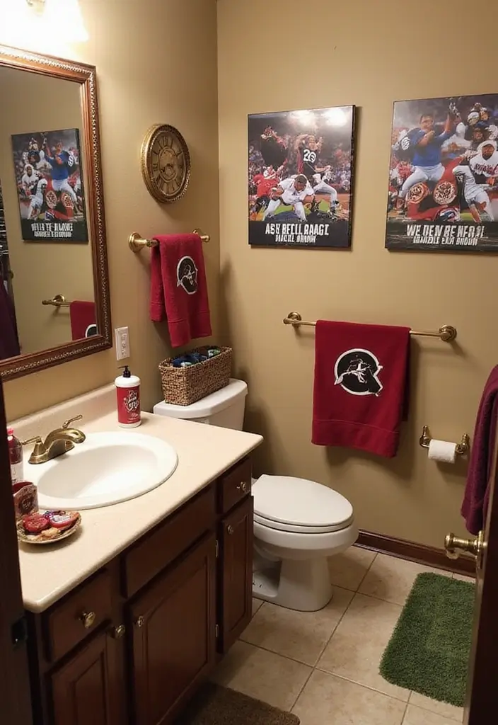 29 Boys Bathroom Decor Ideas That Look Cool - 21. Sports Fanatic Decor