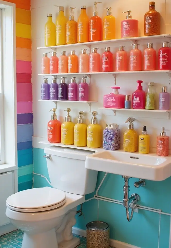 29 Boys Bathroom Decor Ideas That Look Cool - 24. Brightly Colored Shower Gels