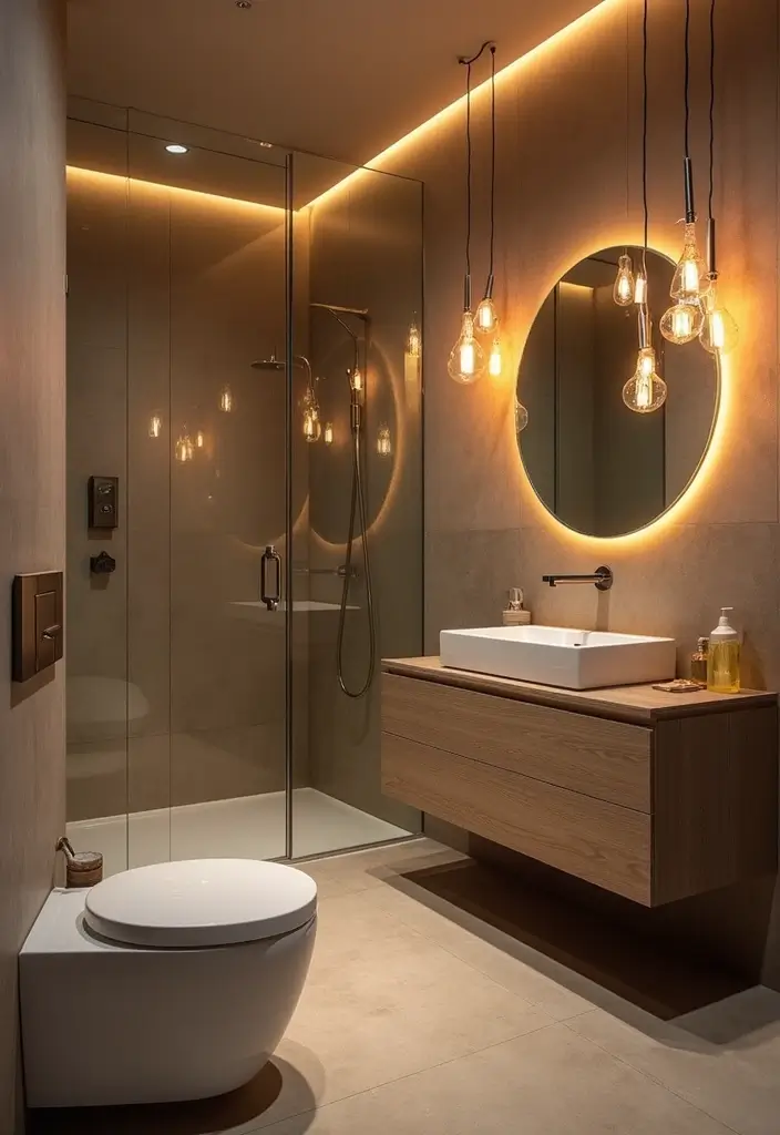 29 Boys Bathroom Decor Ideas That Look Cool - 8. Creative Lighting Fixtures