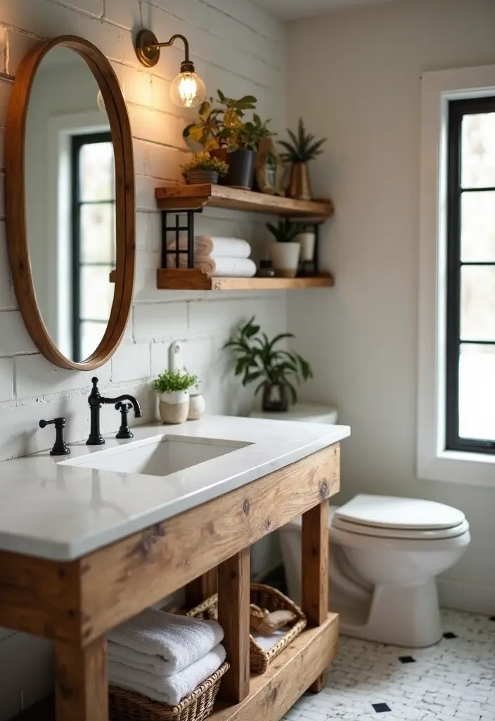 29 Coffee Shop Bathroom Ideas That Feel Cozy - 1. Rustic Wooden Accents