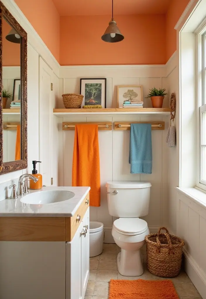 29 Coffee Shop Bathroom Ideas That Feel Cozy - 11. Warm Colorful Accents
