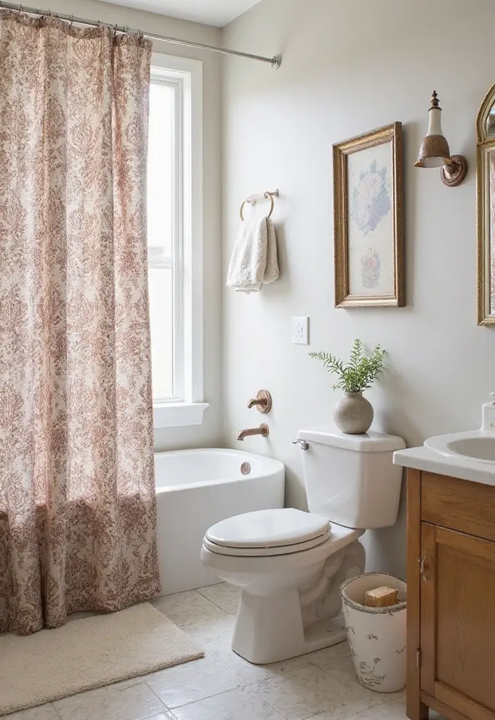 29 Coffee Shop Bathroom Ideas That Feel Cozy - 20. Elegant Shower Curtains