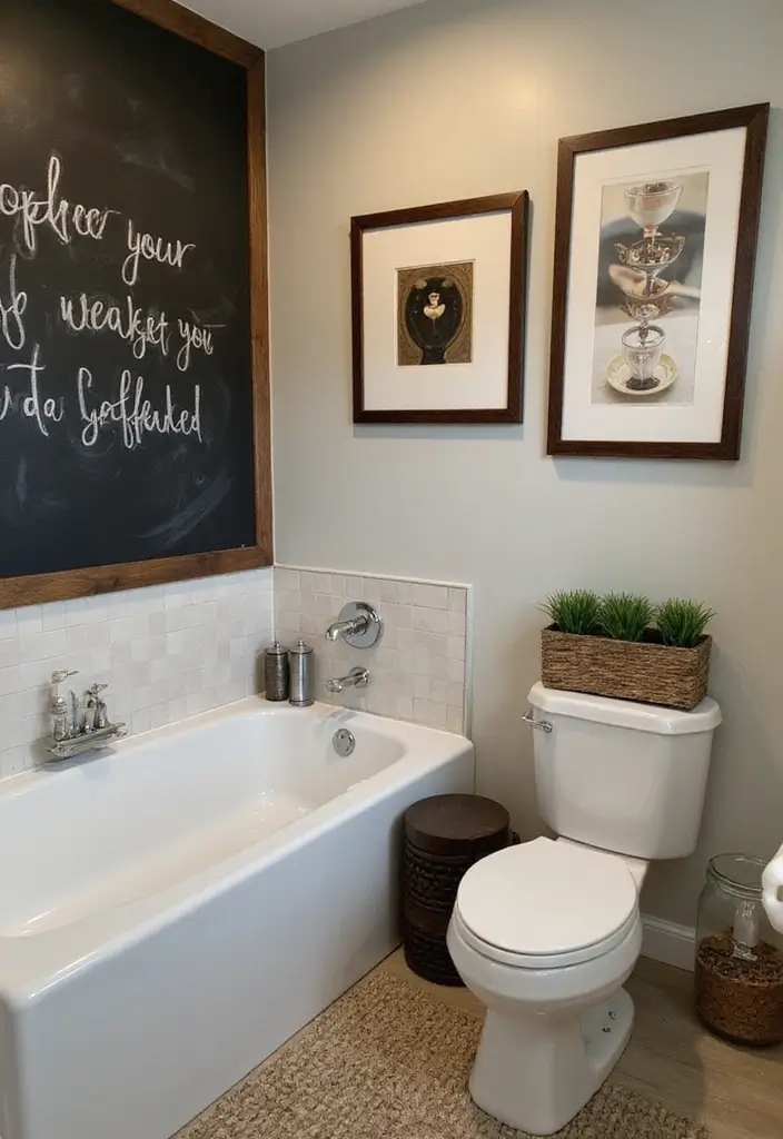 29 Coffee Shop Bathroom Ideas That Feel Cozy - 7. Artful Coffee-Themed Decor