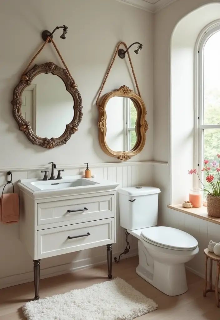 29 Girly Bathroom Aesthetic Ideas That Feel Playful - 14. Playful Mirrors