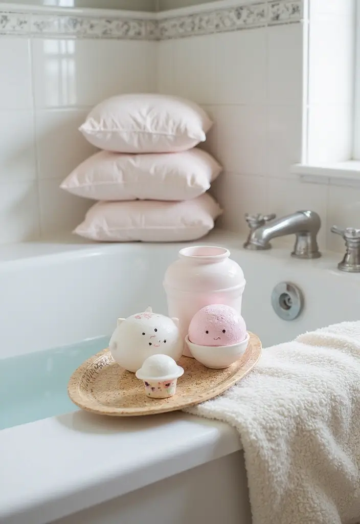 29 Girly Bathroom Aesthetic Ideas That Feel Playful - 16. Charming Bath Accessories
