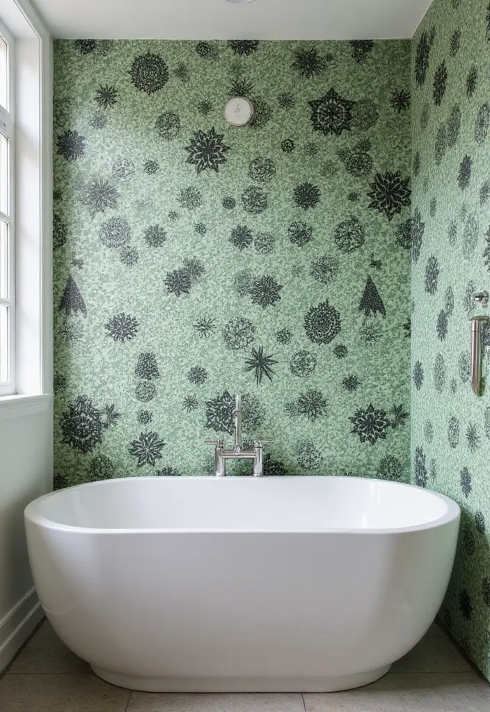 29 Green And Black Bathroom Designs That Feel Luxe - 10. Textured Wallpaper with Green and Black