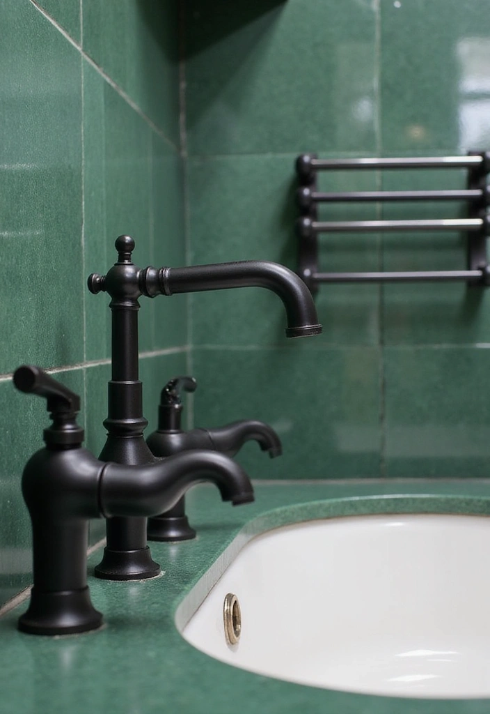 29 Green And Black Bathroom Designs That Feel Luxe - 11. Stylish Black Fixtures