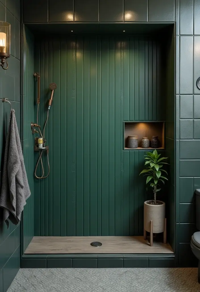 29 Green And Black Bathroom Designs That Feel Luxe - 15. Elegant Shower Nooks