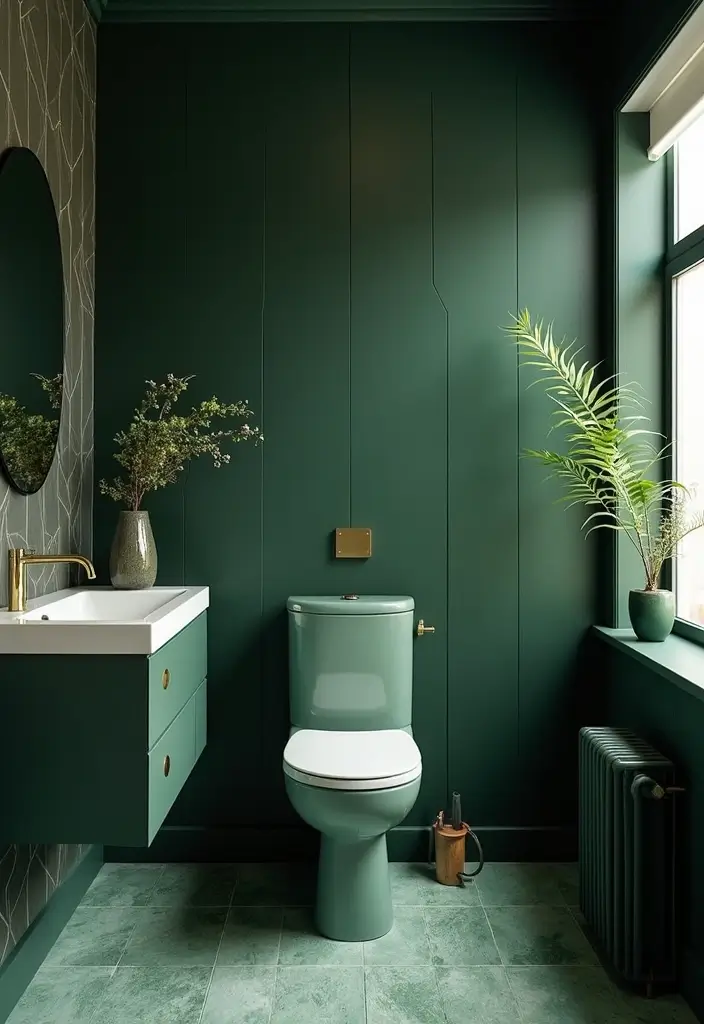 29 Green And Black Bathroom Designs That Feel Luxe - 18. Green and Black Accent Walls