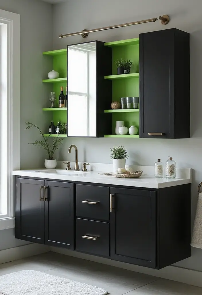 29 Green And Black Bathroom Designs That Feel Luxe - 19. Functional Yet Stylish Cabinets