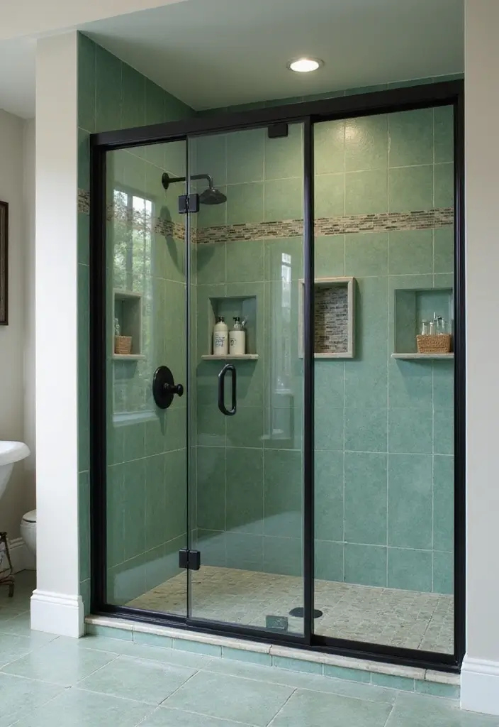 29 Green And Black Bathroom Designs That Feel Luxe - 20. Custom Glass Showers
