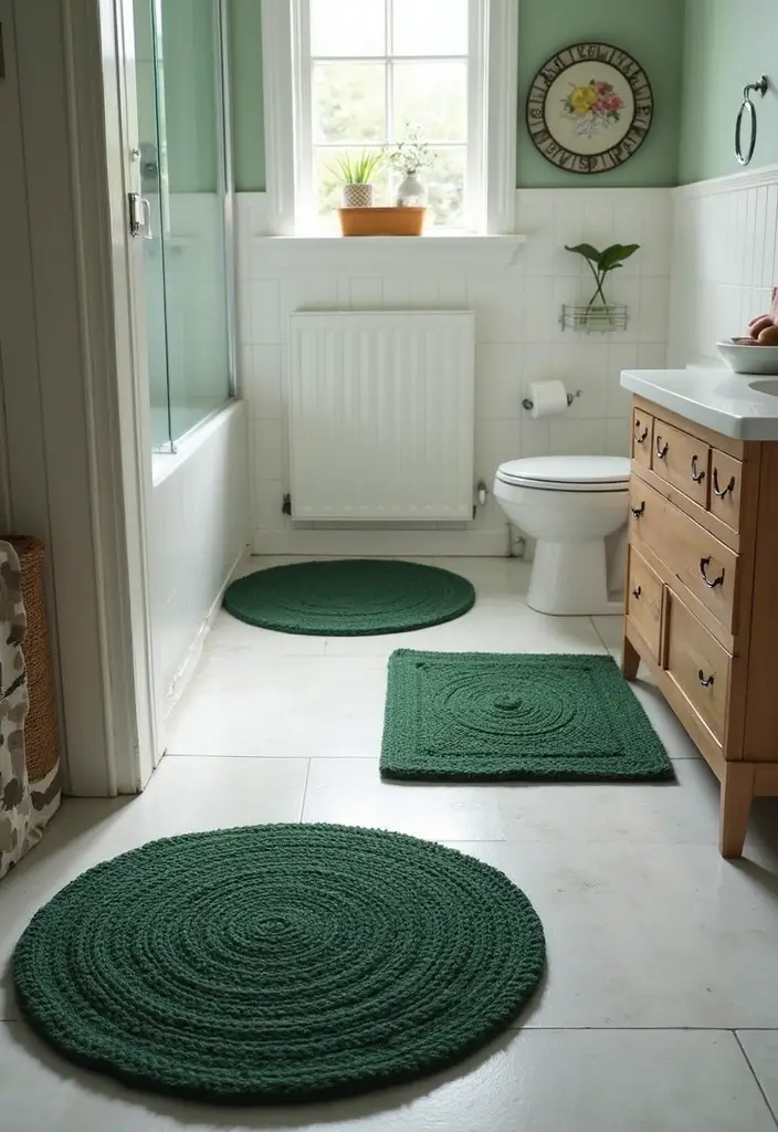 29 Green And Black Bathroom Designs That Feel Luxe - 24. Green and Black Rugs