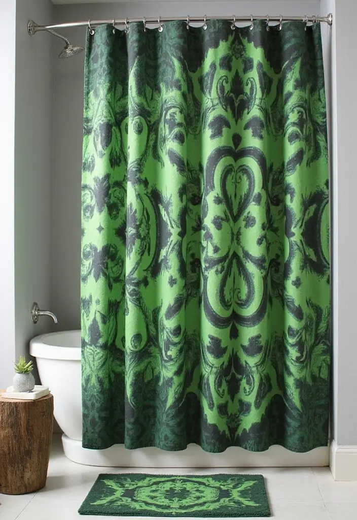 29 Green And Black Bathroom Designs That Feel Luxe - 25. Elegant Shower Curtains