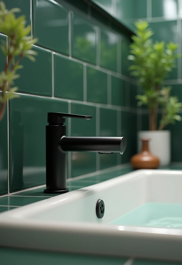 29 Green And Black Bathroom Designs That Feel Luxe - 26. Elegant Water Fixtures