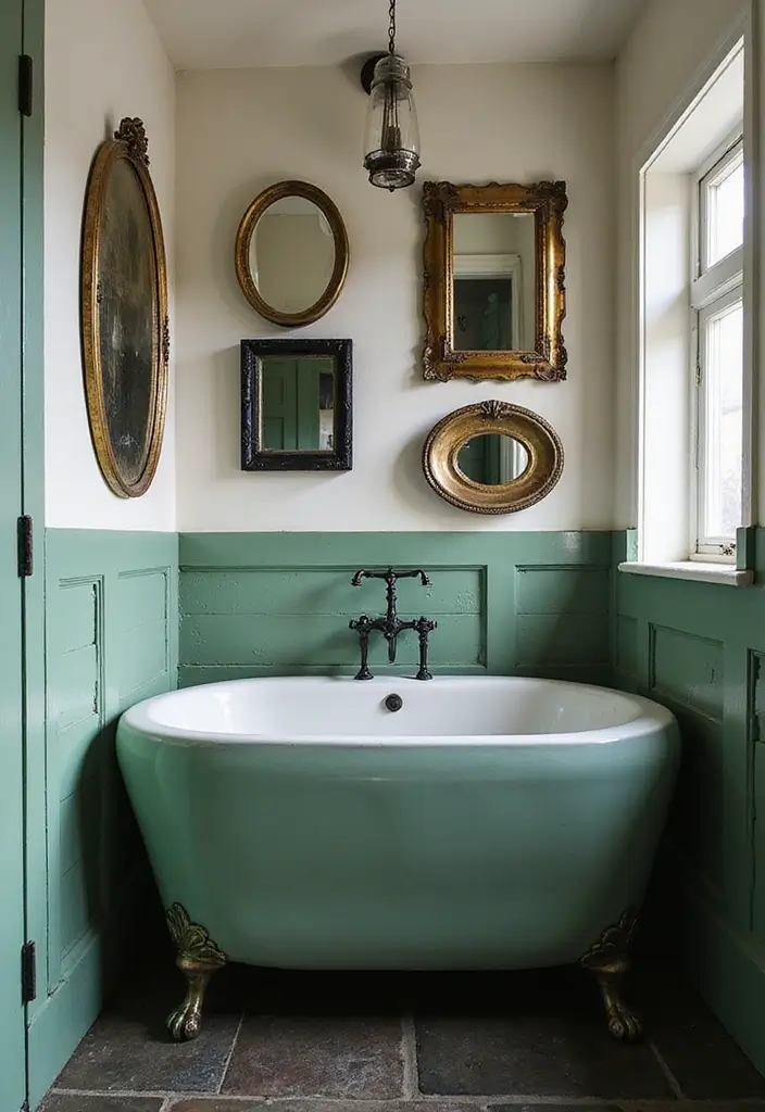 29 Green And Black Bathroom Designs That Feel Luxe - 28. Vintage Elements