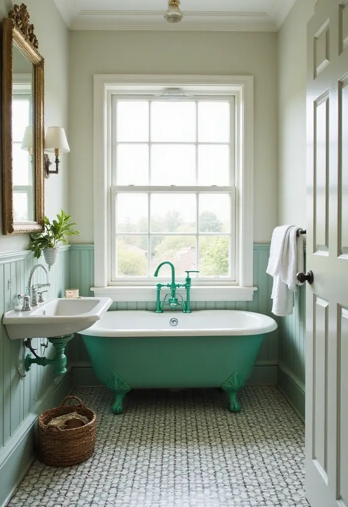 29 Green And Black Bathroom Designs That Feel Luxe - 7. Vintage Charm with Modern Touches