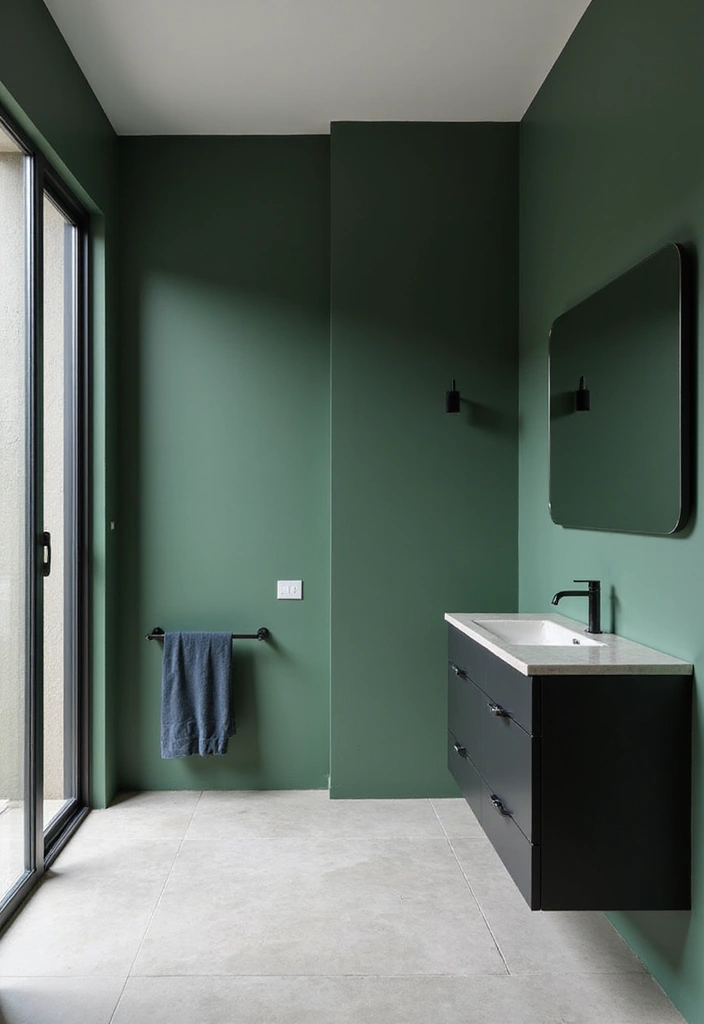 29 Green And Black Bathroom Designs That Feel Luxe - 8. Minimalist Green and Black Bathroom