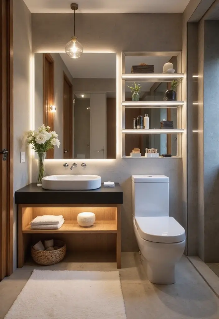 29 Green And Black Bathroom Designs That Feel Luxe - 9. Creative Lighting Solutions