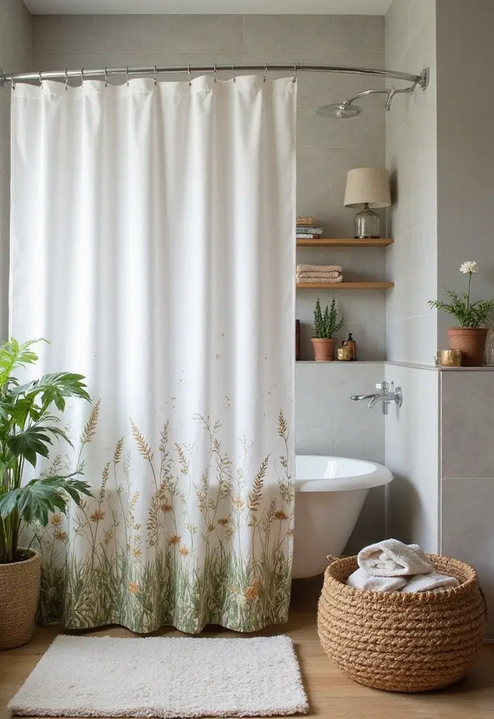 29 Green Bathroom Shower Curtain Ideas That Transform The Look - 11. Nature-Inspired Textures