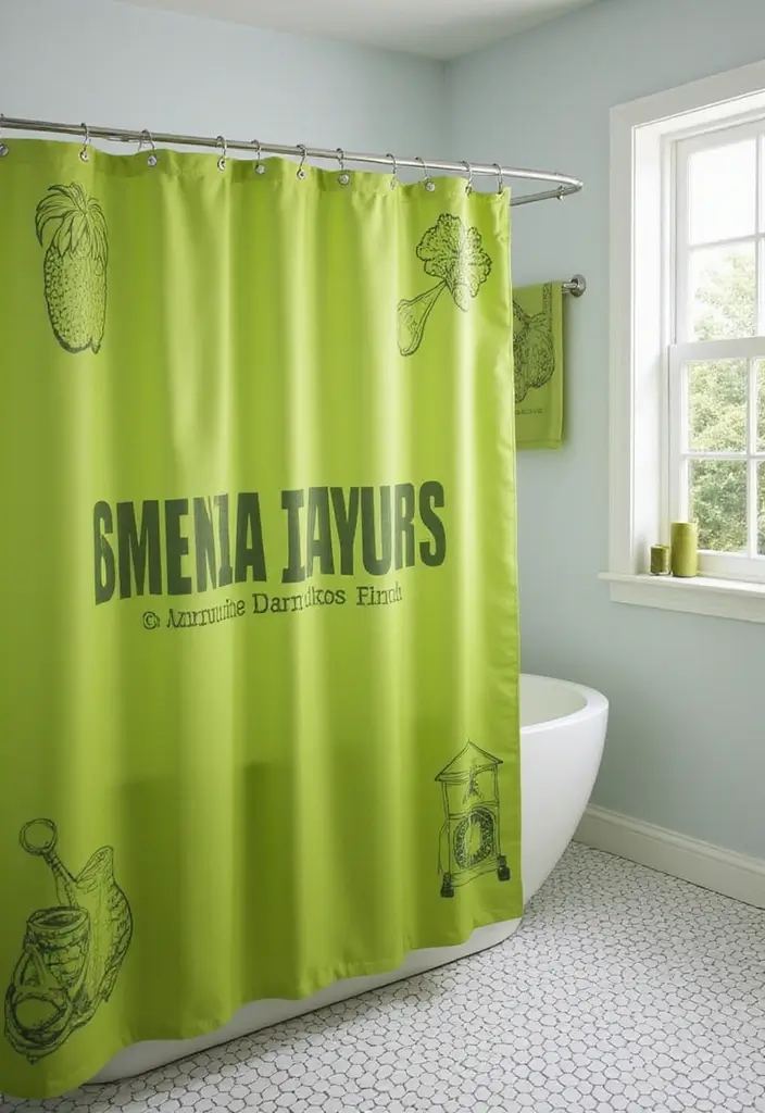 29 Green Bathroom Shower Curtain Ideas That Transform The Look - 19. Customized Designs