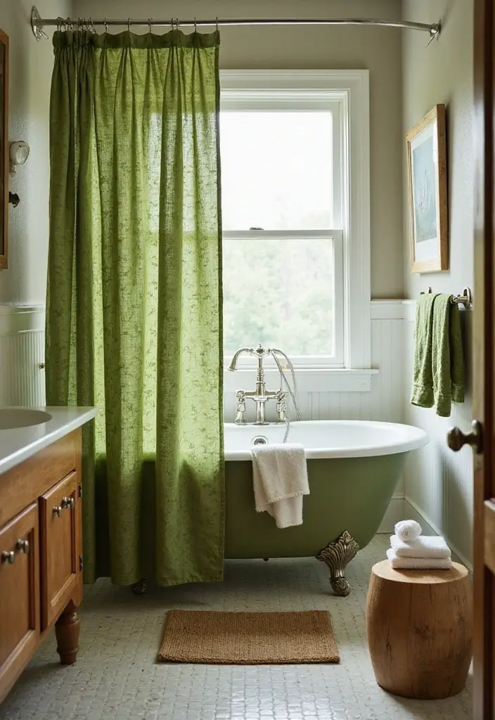 29 Green Bathroom Shower Curtain Ideas That Transform The Look - 20. Nature-Inspired Colors