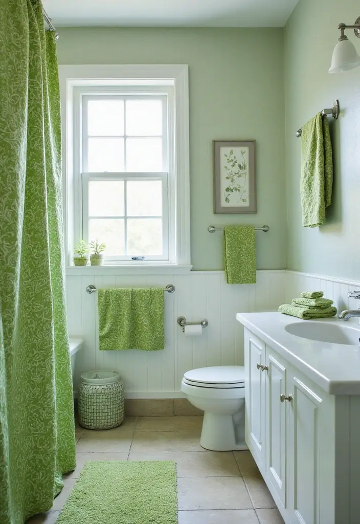 29 Green Bathroom Shower Curtain Ideas That Transform The Look - 21. Stylish Patterns