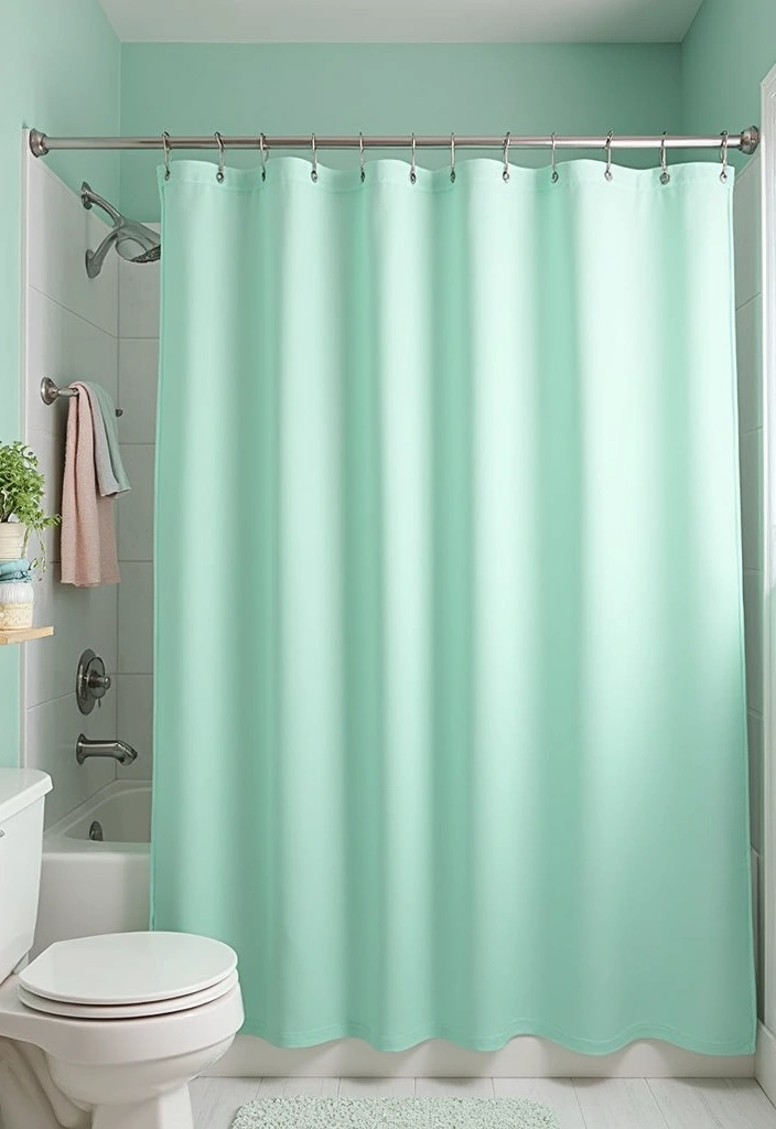 29 Green Bathroom Shower Curtain Ideas That Transform The Look - 24. Cool Minty Shades