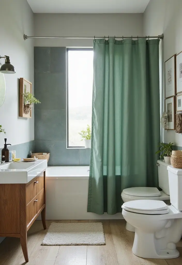 29 Green Bathroom Shower Curtain Ideas That Transform The Look - 25. Bold Sage Hues