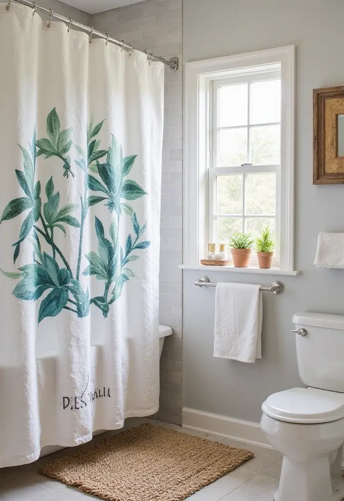 29 Green Bathroom Shower Curtain Ideas That Transform The Look - 27. Personalized Art