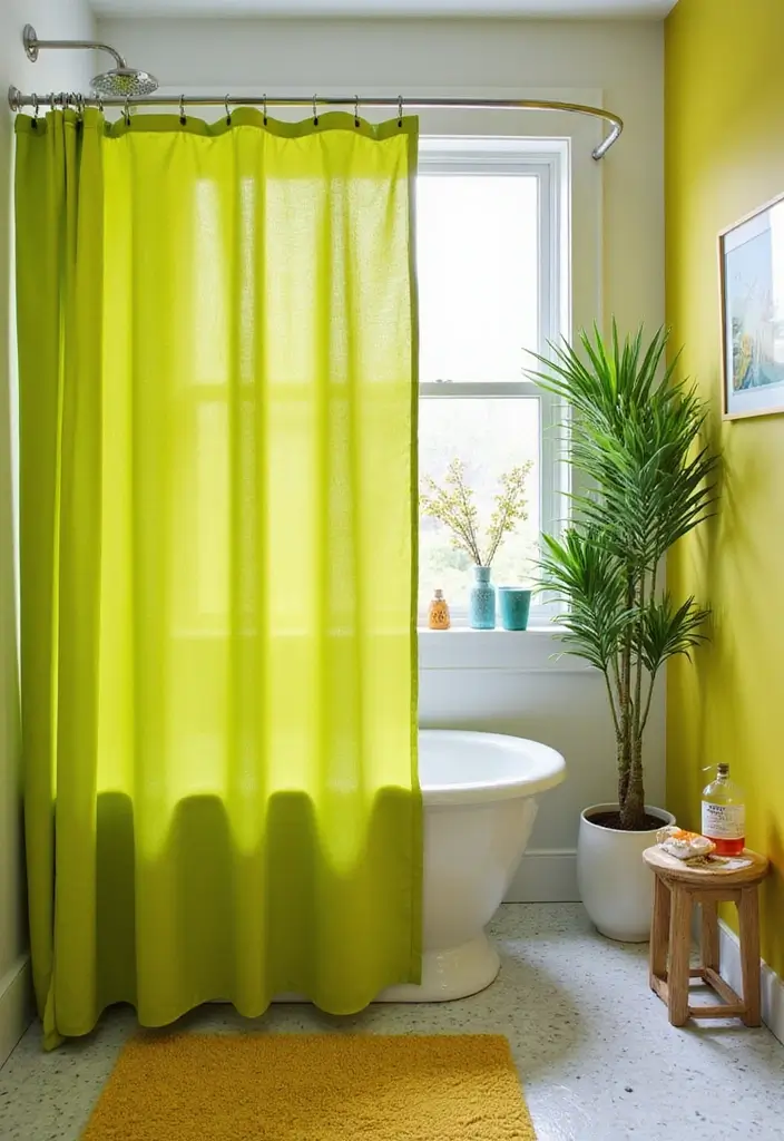 29 Green Bathroom Shower Curtain Ideas That Transform The Look - 29. Bright Citrus Greens