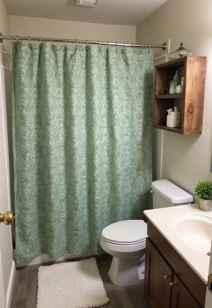 29 Green Bathroom Shower Curtain Ideas That Transform The Look - 3. Vintage-Inspired Patterns